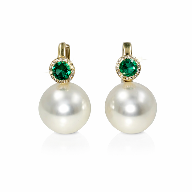 Shell pearl with zircon 14-14.5mm bucket zinc alloy earring 14x25cm