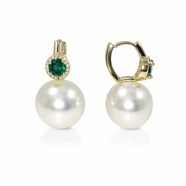 Shell pearl with zircon 14-14.5mm bucket zinc alloy earring 14x25cm