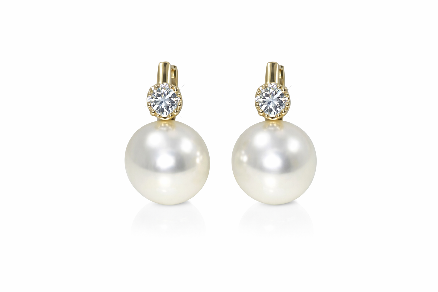 Shell pearl with zircon 14-14.5mm bucket zinc alloy earring 14x25mm