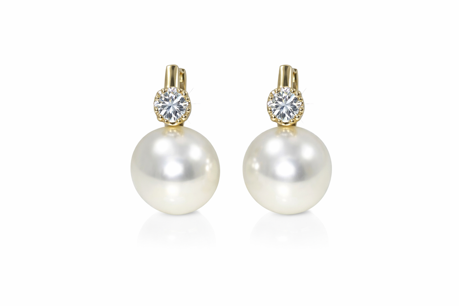 Shell pearl with zircon 14-14.5mm bucket zinc alloy earring 14x25mm