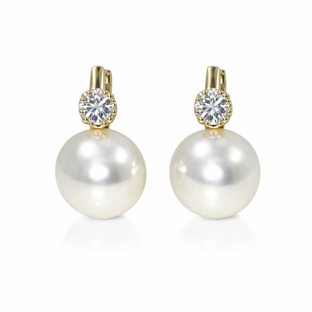 Shell pearl with zircon 14-14.5mm bucket zinc alloy earring 14x25mm