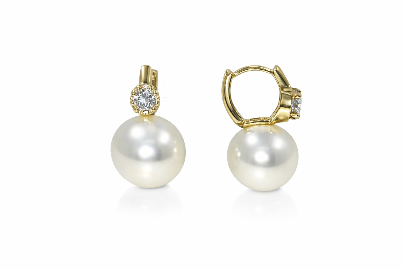 Shell pearl with zircon 14-14.5mm bucket zinc alloy earring 14x25mm