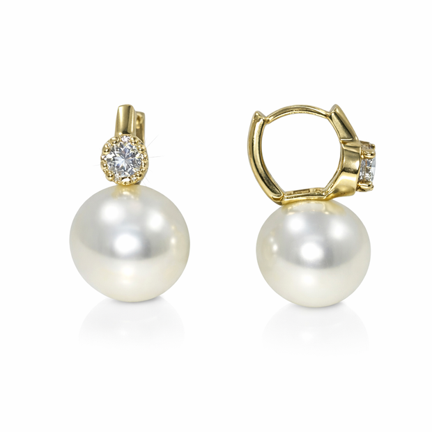 Shell pearl with zircon 14-14.5mm bucket zinc alloy earring 14x25mm