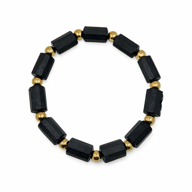 Raw black tourmaline with stainless steel ball bracelet tourmaline-8.5x14.5cm Diameter-15cm