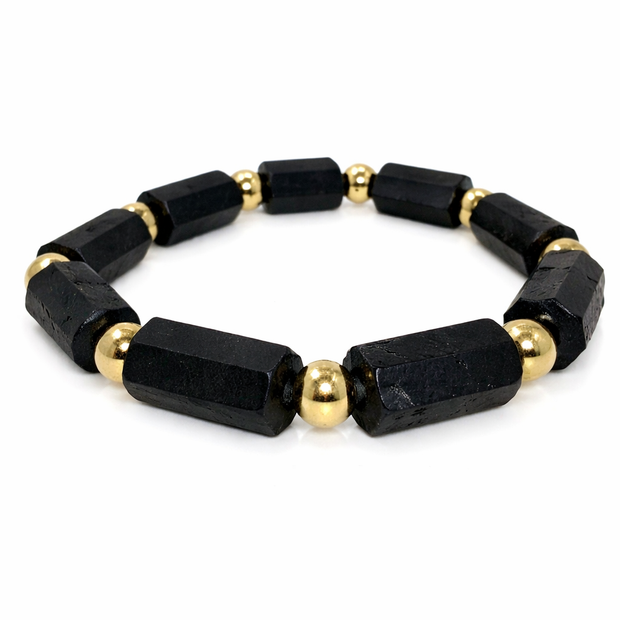 Raw black tourmaline with stainless steel ball bracelet tourmaline-8.5x14.5cm Diameter-15cm