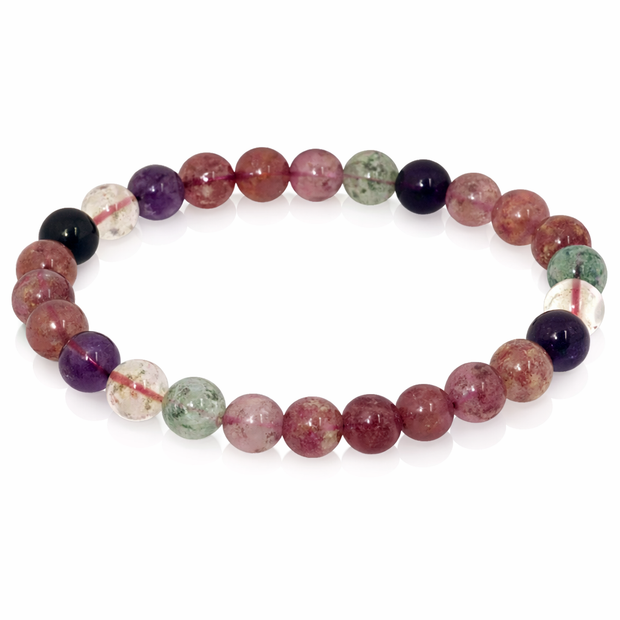 Strawberry quartz ,amethyst , green phantom and citrine 8- 8.5mm bracelet  Diameter -16cm