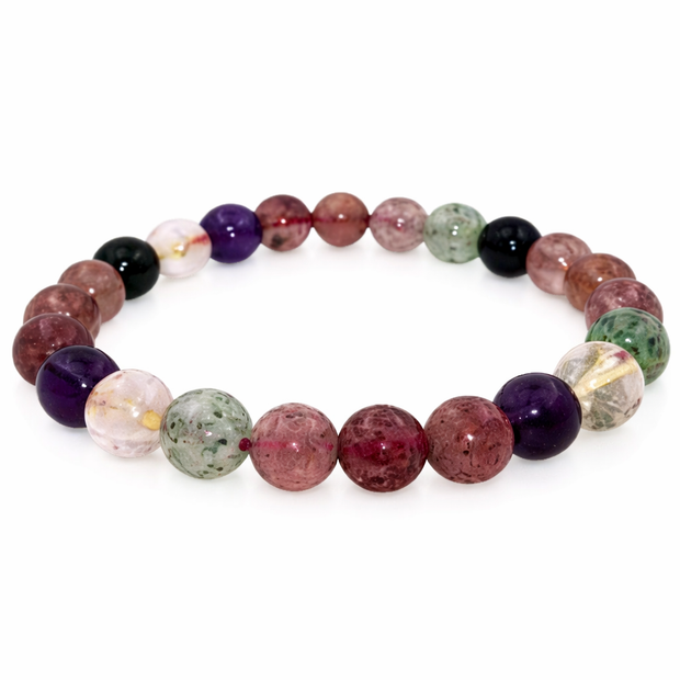 Strawberry quartz ,amethyst , green phantom and citrine 8- 8.5mm bracelet  Diameter -16cm