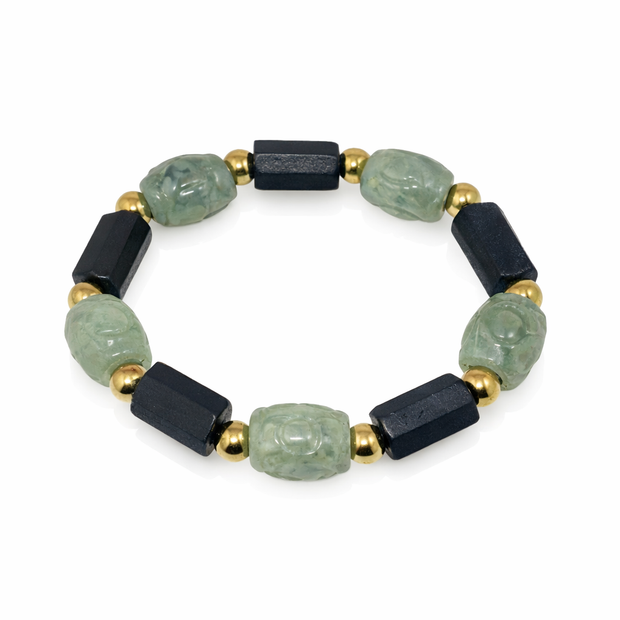 Raw tourmaline with a grade barrel jade stainless steel ball bracelet   jade-11.5x13.5cm tourmaline-8.5x14.5cm Diameter-14cm