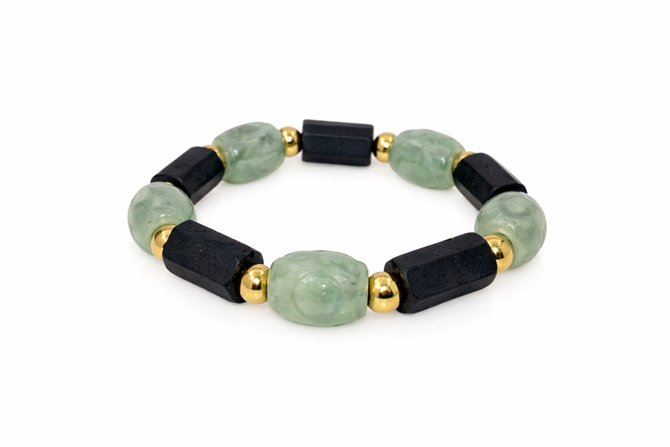 Raw tourmaline with a grade barrel jade stainless steel ball bracelet   jade-11.5x13.5cm tourmaline-8.5x14.5cm Diameter-14cm