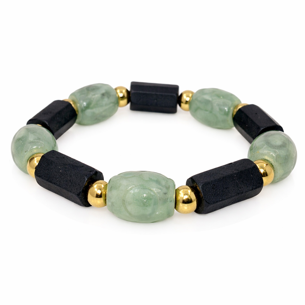 Raw tourmaline with a grade barrel jade stainless steel ball bracelet   jade-11.5x13.5cm tourmaline-8.5x14.5cm Diameter-14cm