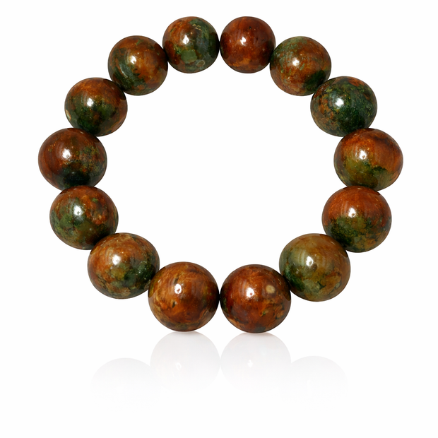 A grade deep red and green jade 14mm bracelet Diameter-15cm