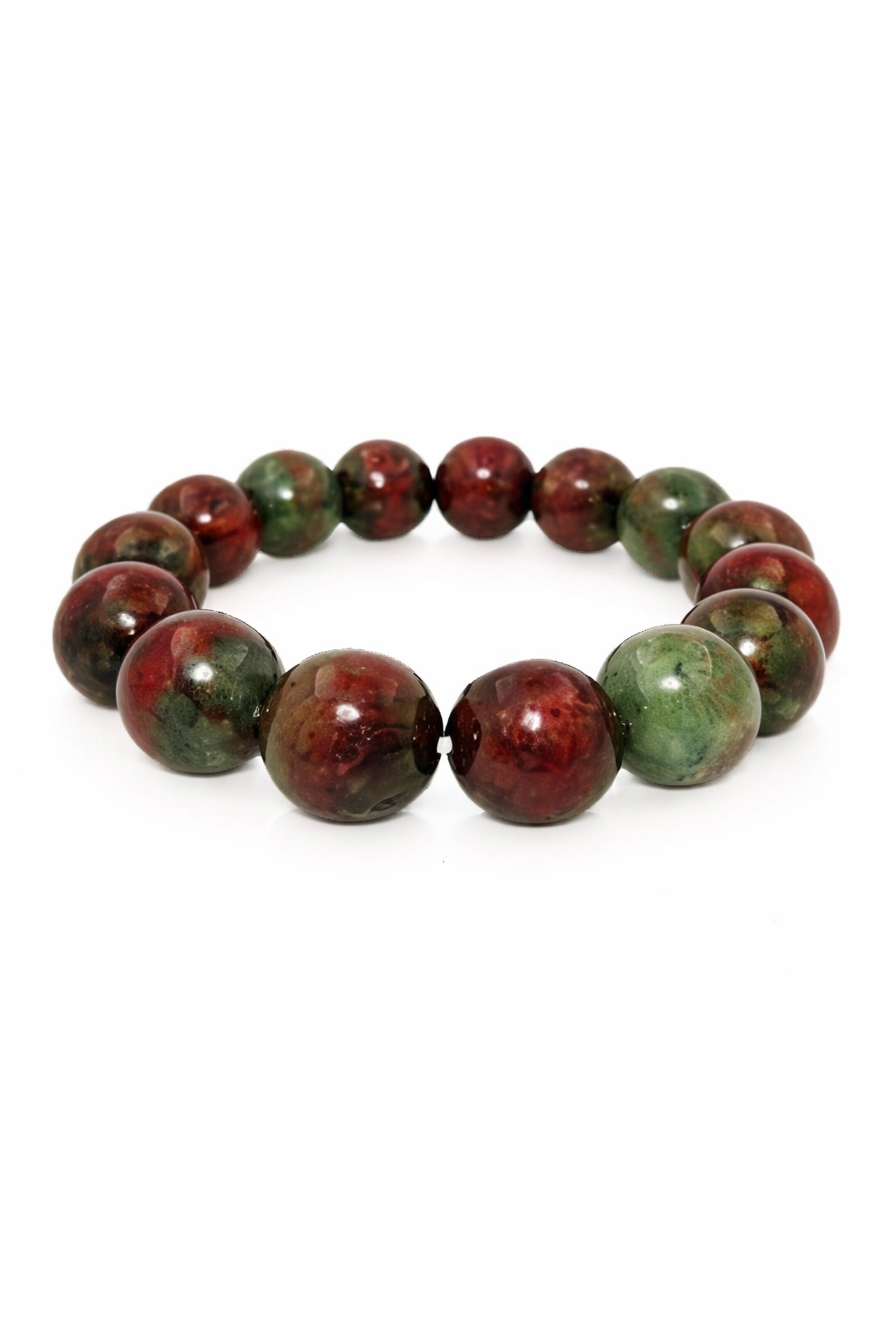 A grade deep red and green jade 14mm bracelet Diameter-15cm