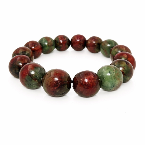 A grade deep red and green jade 14mm bracelet Diameter-15cm