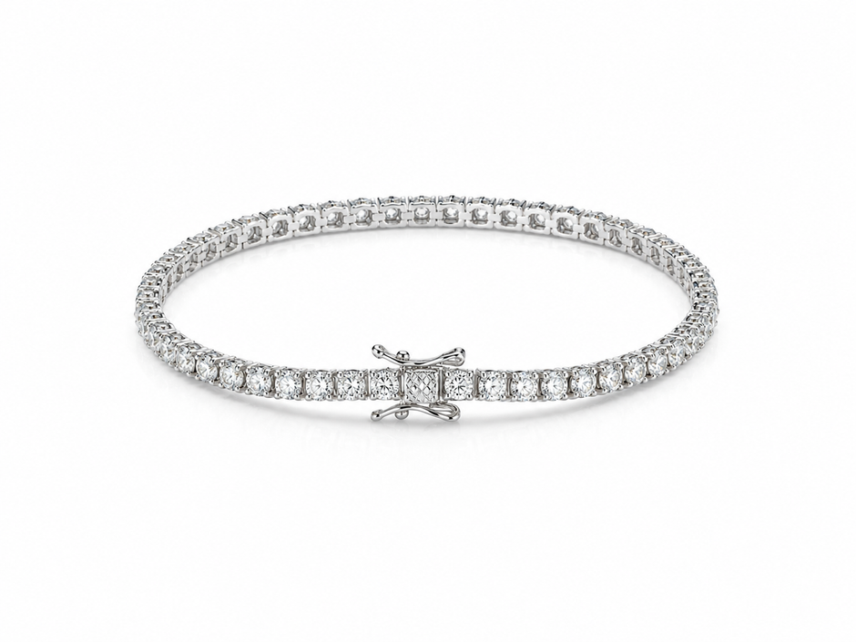 Moissanite 3mm Round Tennis 925 Silver Bracelet