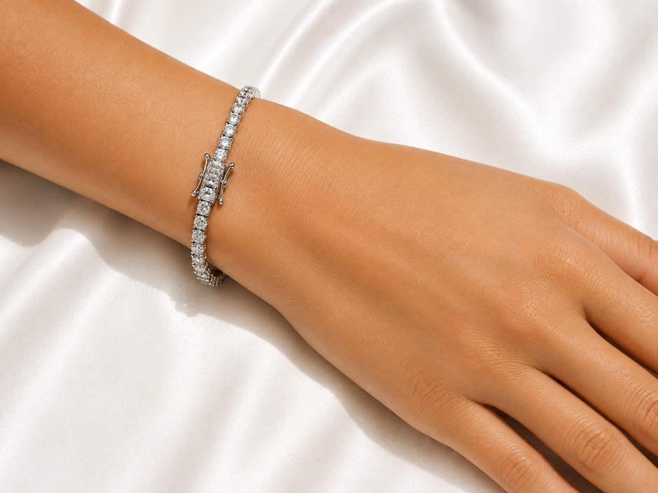 Moissanite 4mm Round Tennis 925 Silver Bracelet
