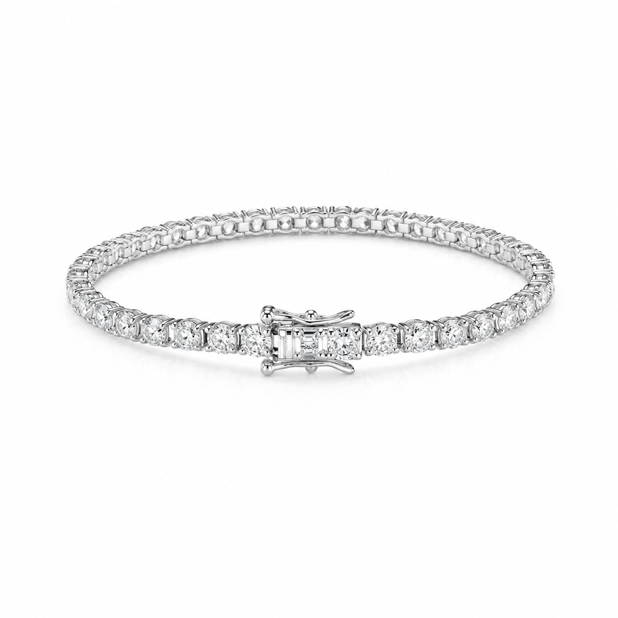 Moissanite 4mm Round Tennis 925 Silver Bracelet