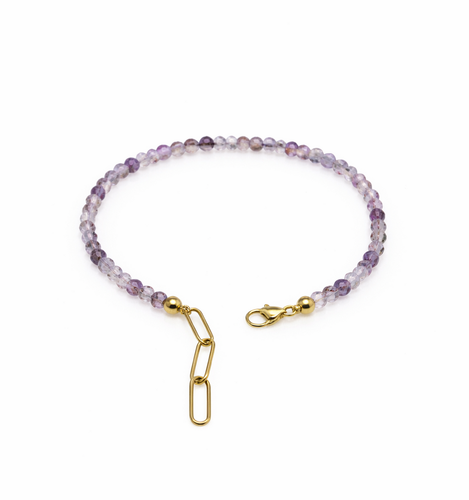 Amethyst Phantom Faceted 3-3.5mm With Stainless Steel Hook Bracelet