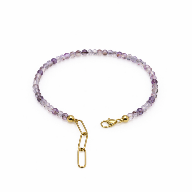 Amethyst Phantom Faceted 3-3.5mm With Stainless Steel Hook Bracelet