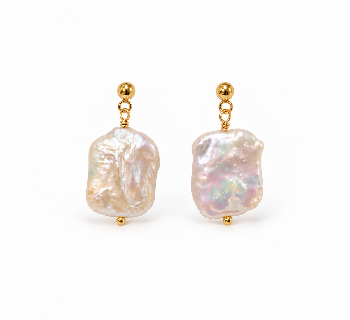 Fresh Water Flat Keshi Pearl Alloy Dot Earring
