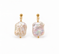 Fresh Water Flat Keshi Pearl Alloy Dot Earring