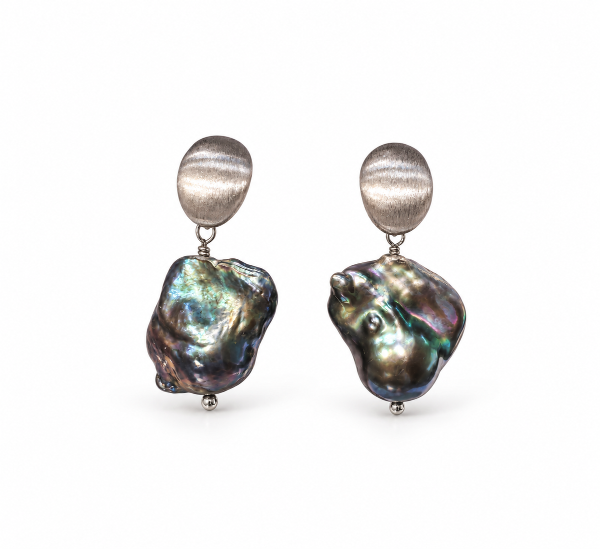 Fresh Water Pearl Baroque Dyed Enhanced Black Alloy Matt Earring