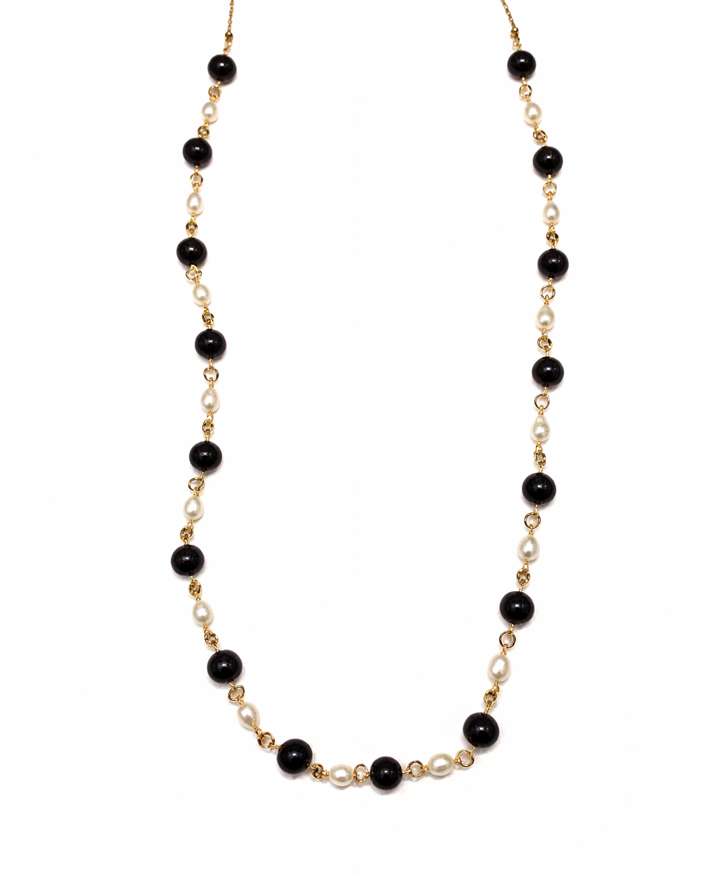 Fresh Water Pearl Baroque With Black Tourmaline Stainless Steel Links Necklace