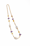 Baroque Pearl With Amethyst Citrine Aquamarine Stainless Steel Links Necklace