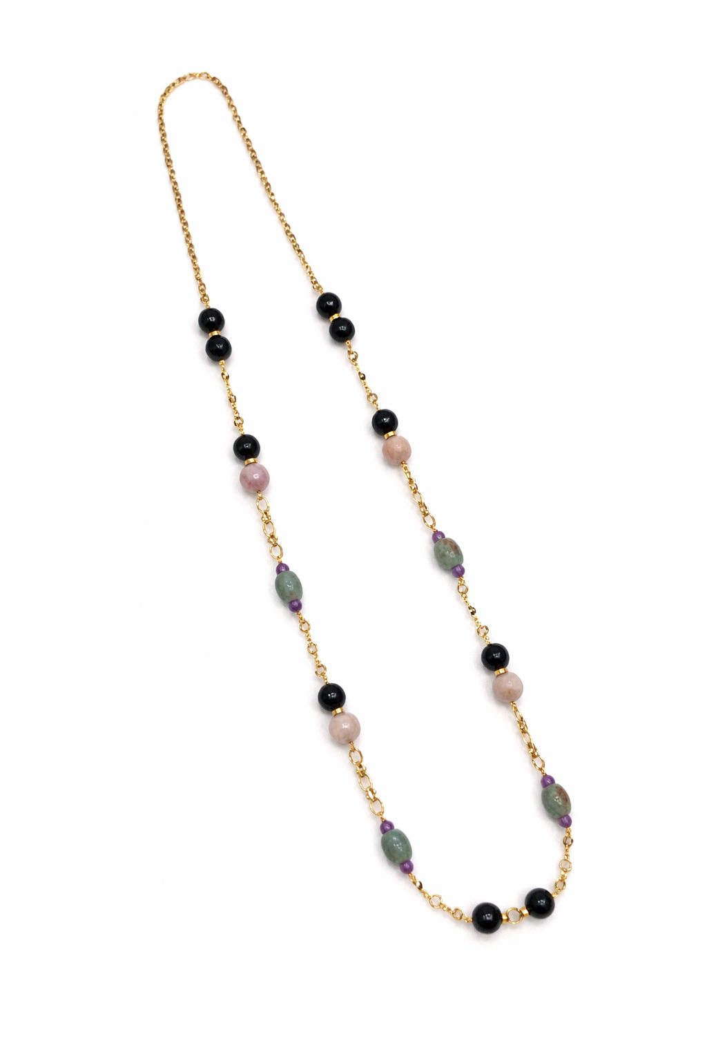 Black Agate Kunzite A Jade Amethyst Stainless Steel Links Necklace
