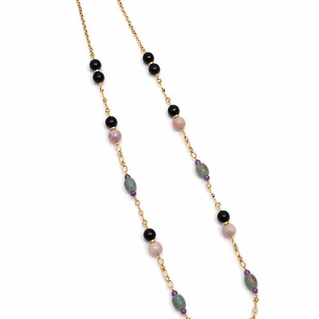 Black Agate Kunzite A Jade Amethyst Stainless Steel Links Necklace