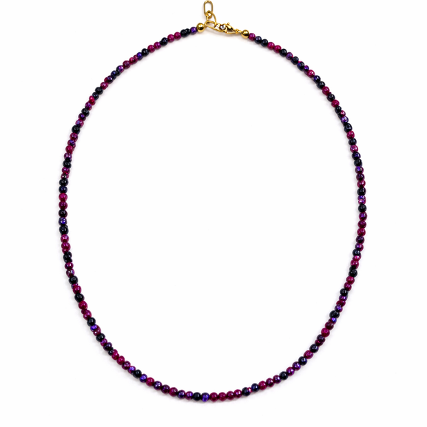 Mix Ruby Sapphire Beads Strand  2-2.5mm Stainless Steel Necklace