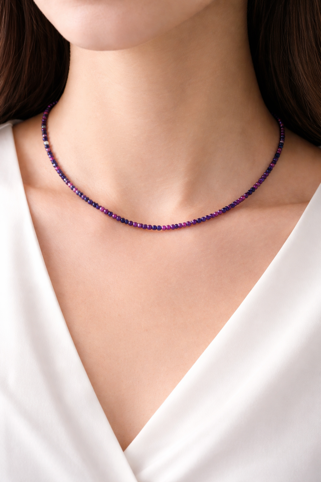 Mix Ruby Sapphire Beads Strand  2-2.5mm Stainless Steel Necklace