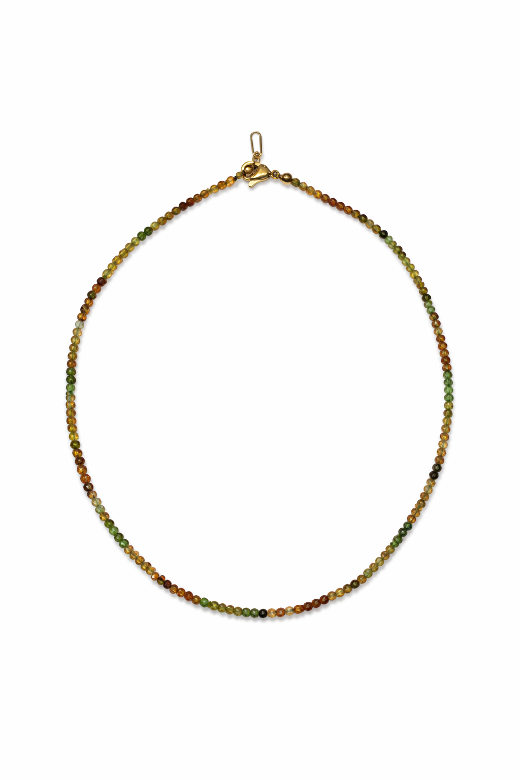 Yellow Green Tourmaline Beads Strand 2-2.5mm Stainless Steel Necklace