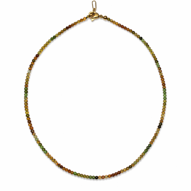 Yellow Green Tourmaline Beads Strand 2-2.5mm Stainless Steel Necklace