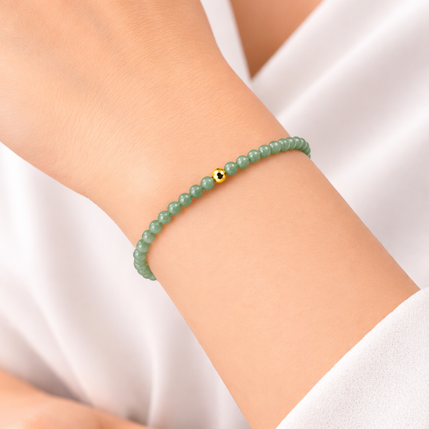 A Grade Jade Green 3.5-4.0mm Beads With 18k 0.049G Beads Elastic Bracelet