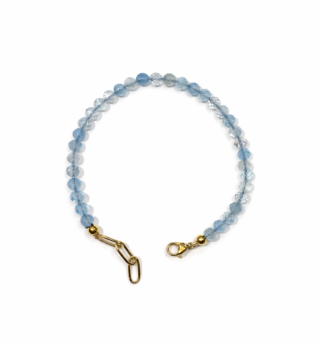 Aquamarine  Faceted 4-4.5mm With Stainless Steel Hook Bracelet