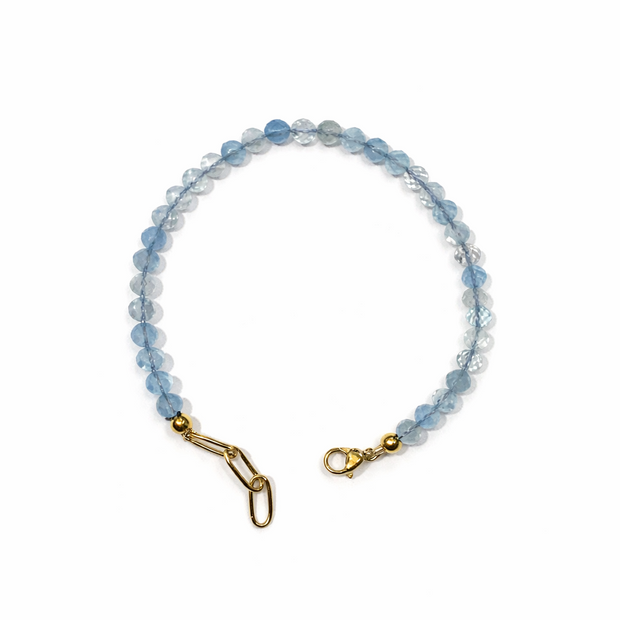 Aquamarine  Faceted 4-4.5mm With Stainless Steel Hook Bracelet