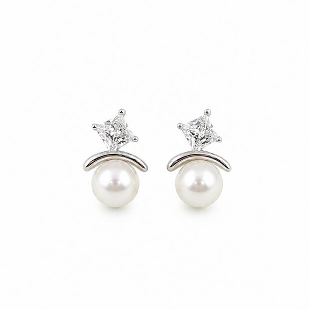 Fresh Water pearl 8-8.5mm Zirconia zinc alloy earring 10x15mm