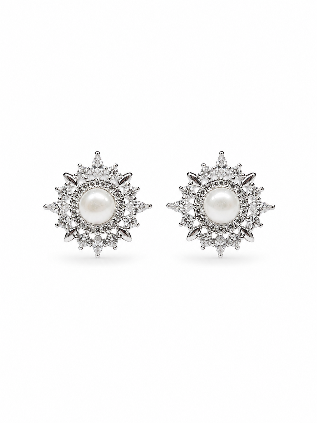 Fresh Water Pearl With Cubic Zirconia Snowflake Alloy earring