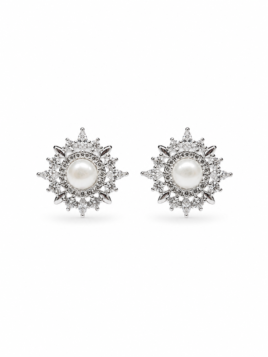 Fresh Water Pearl With Cubic Zirconia Snowflake Alloy earring