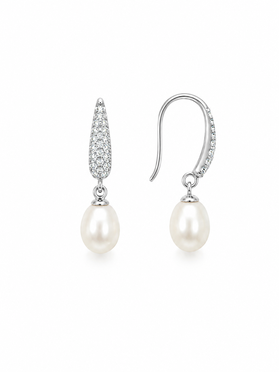 Fresh Water Pearl Rice With Cubic Zirconia Alloy Dangling earring