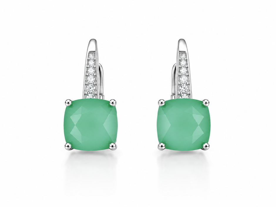 Green Onyx With Zirconia 925 silver Clip back earring