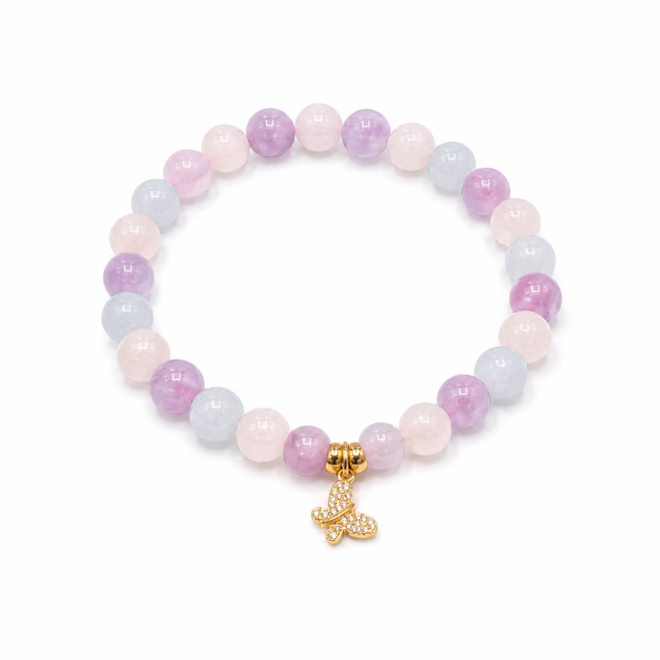 Lavender Amethyst, Aquamarine & Madagascar Rose Quartz 6.5-7.0mm bracelet