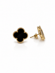 Black Agate Clover Stainless Steel Earring