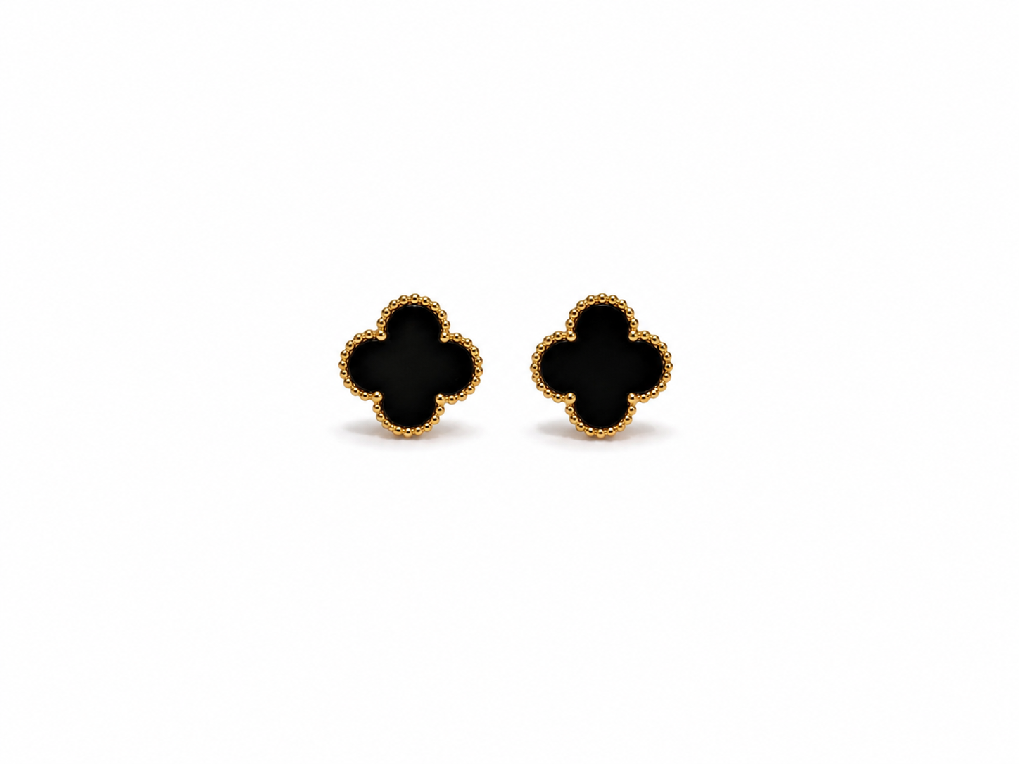 Black Agate Clover Stainless Steel Earring