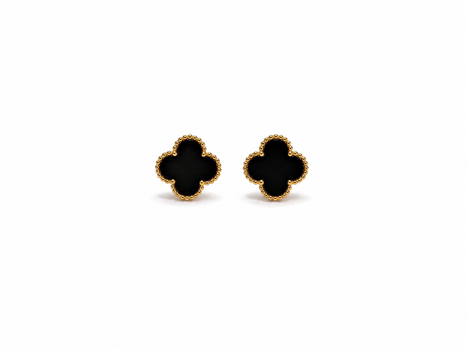 Black Agate Clover Stainless Steel Earring