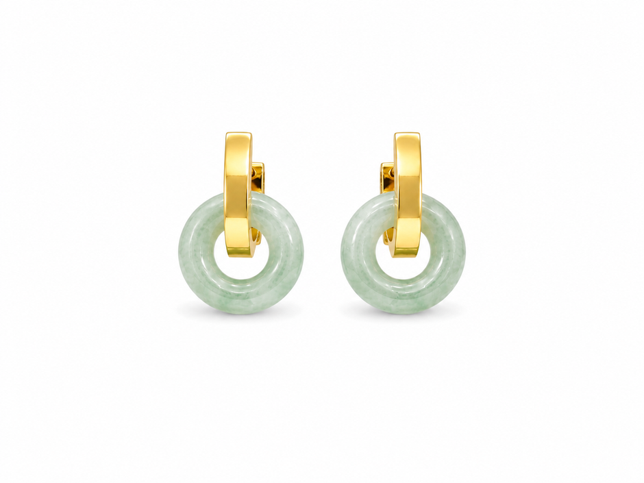A Grade Jade Donut With Stainless Steel Loop Earring