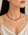 Ruby Beads Strand  3-3.5mm Stainless Steel Necklace