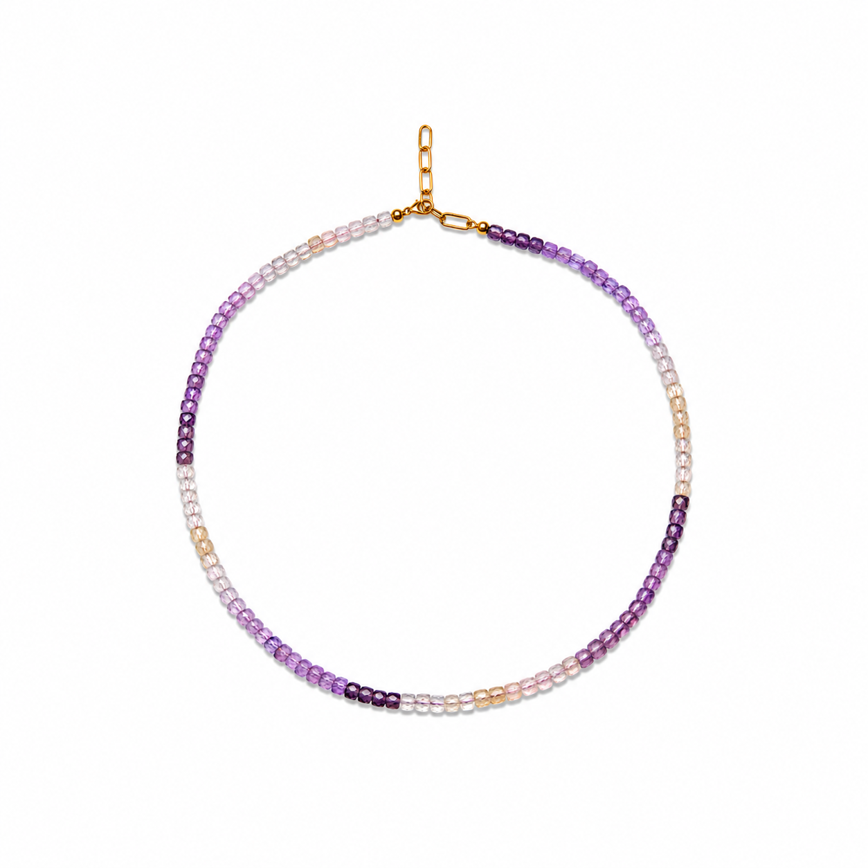 Amethyst, Rose Quartz & Light Citrine Beads Strand 3.5-4mm Stainless Steel Necklace