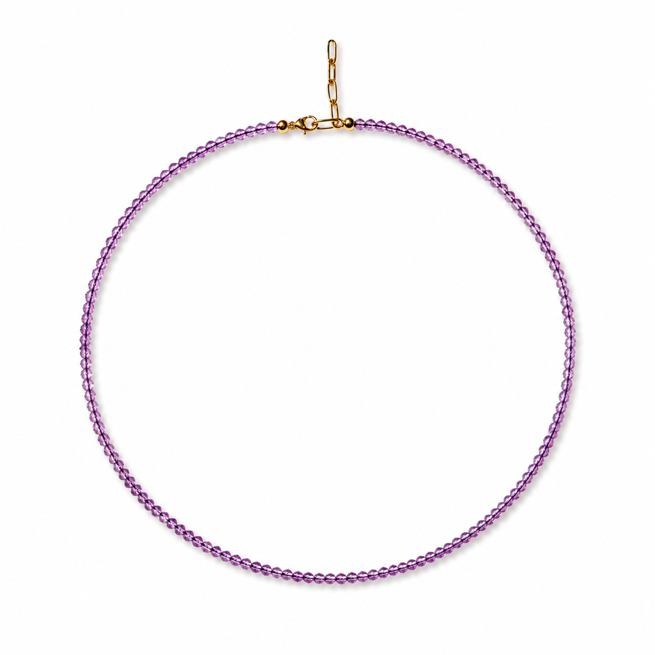 Amethyst Beads Strand  3-3.5mm Stainless Steel Necklace