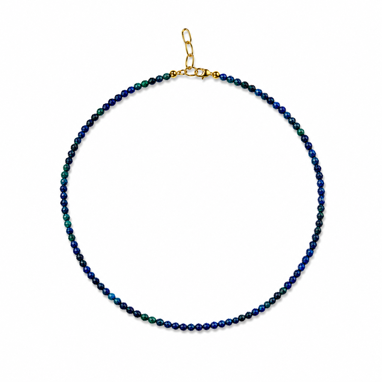 Azurite Malachite Beads Strand  3-3.5mm Stainless Steel Necklace